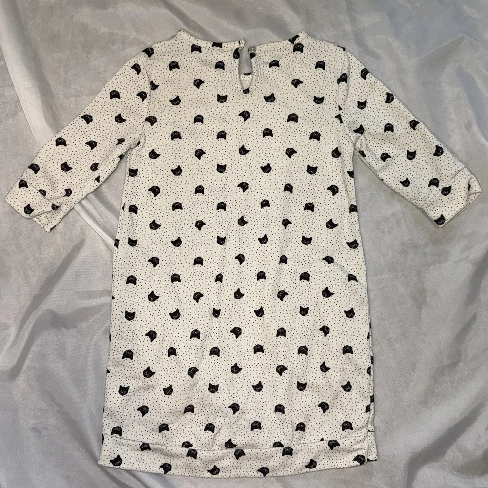 Old Navy Black White Kitty Cats Sweatshirt Dress W/Zippers‎ Girls 5T